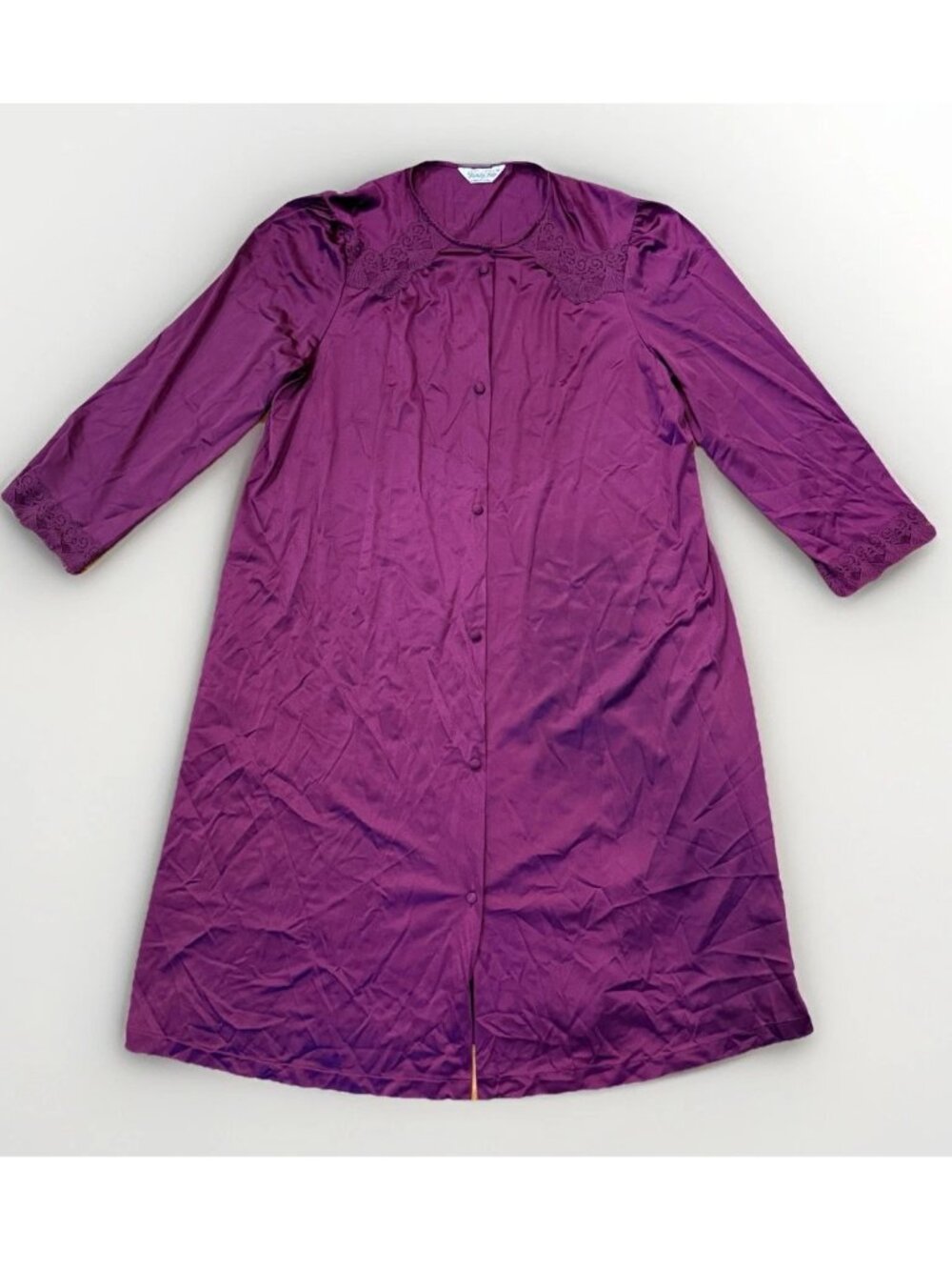 Vintage Vanity Fair 60s Purple Night Gown Size Medium Button Down Nylon USA